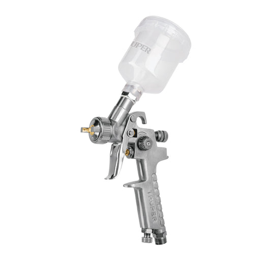 Pistola de retoque por gravedad HVLP Truper tobera 1 mm vaso 120 ml