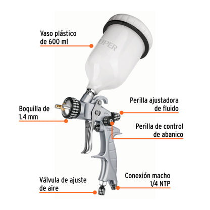 Pistola pintar LVMP 1.4 mm vaso plástico