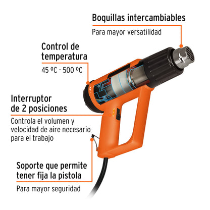 Pistola de calor 2000W con 9 accesorios - SKU 16432