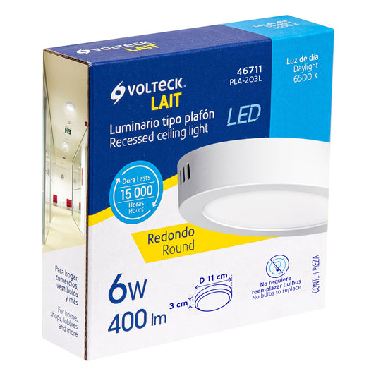Luminario LED plafón de 6 W con luz de día redondo