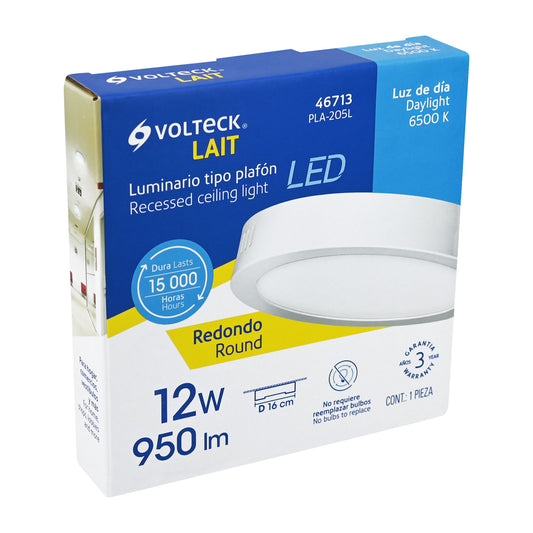 Luminario LED plafón de 12 W con luz de día redondo