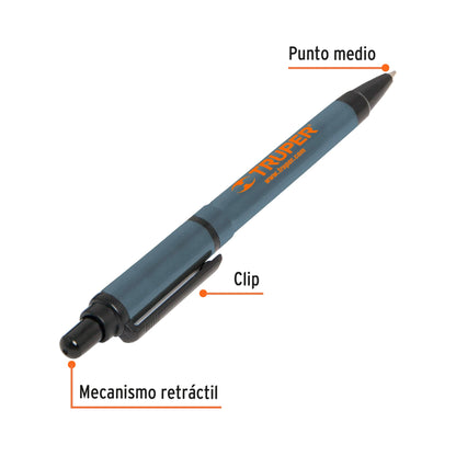 Pluma retráctil de ABS con tinta azul