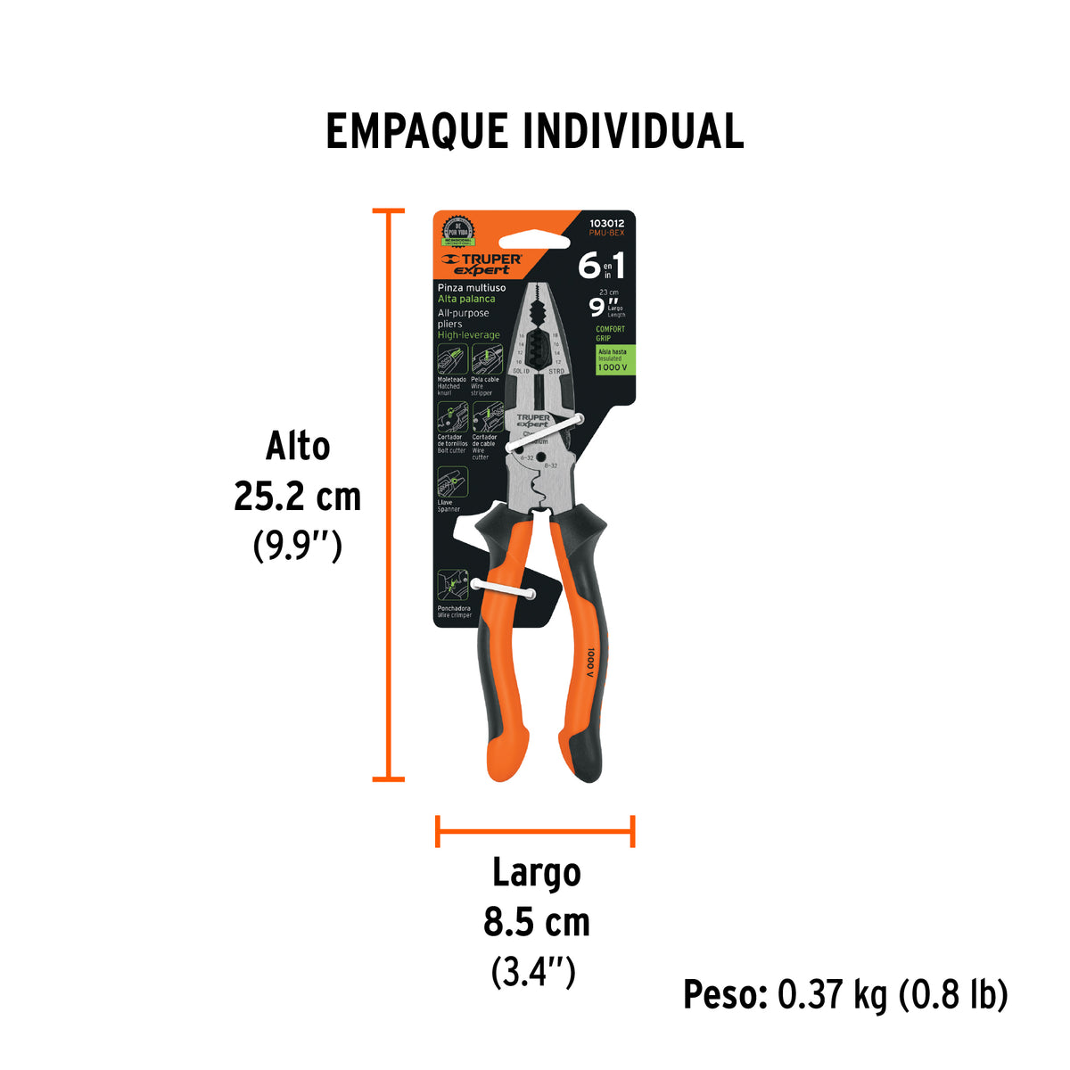 Pinza multiuso 9" electricista, comfort grip · vista 5