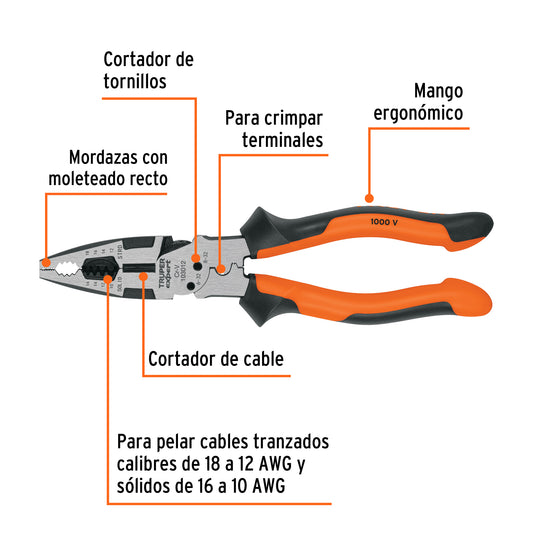 Pinza multiuso 9" electricista, comfort grip · vista 2