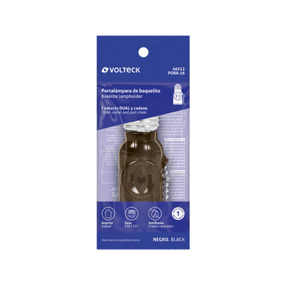 Portalámpara de baquelita con cadena y doble contacto