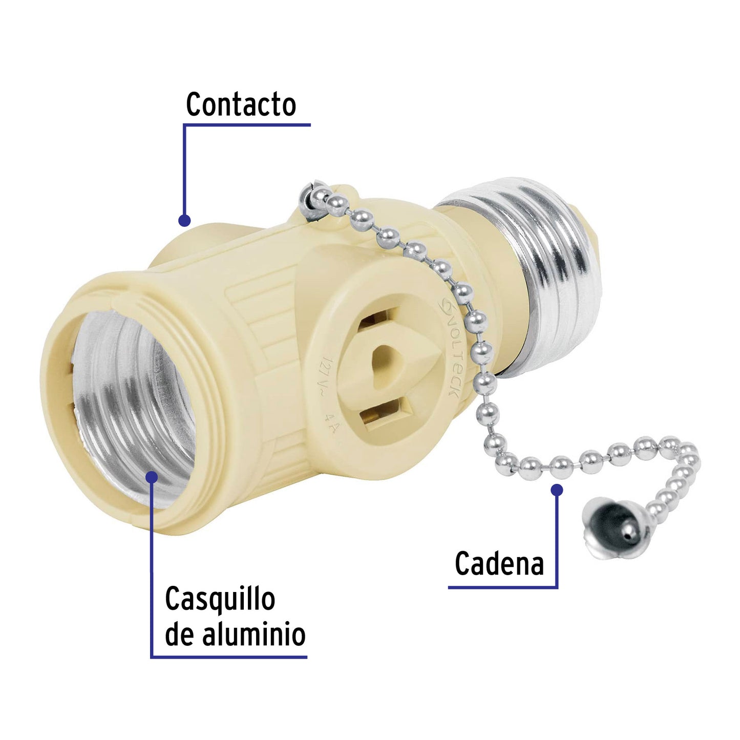 Portalámpara de baquelita con interruptor de cadena y casquillo de aluminio