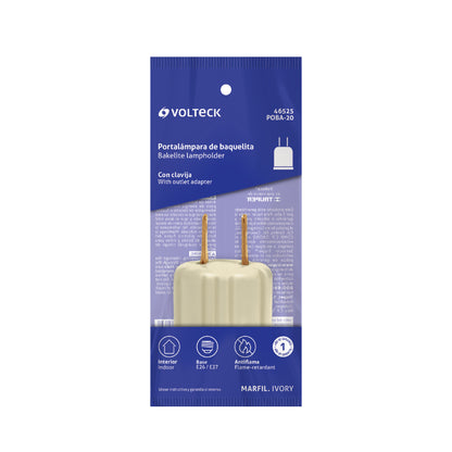 Portalámpara de baquelita con adaptador tipo clavija marfil