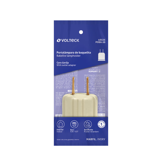 Portalámpara de baquelita con adaptador tipo clavija marfil