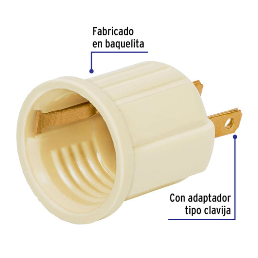 Portalámpara de baquelita con adaptador tipo clavija marfil