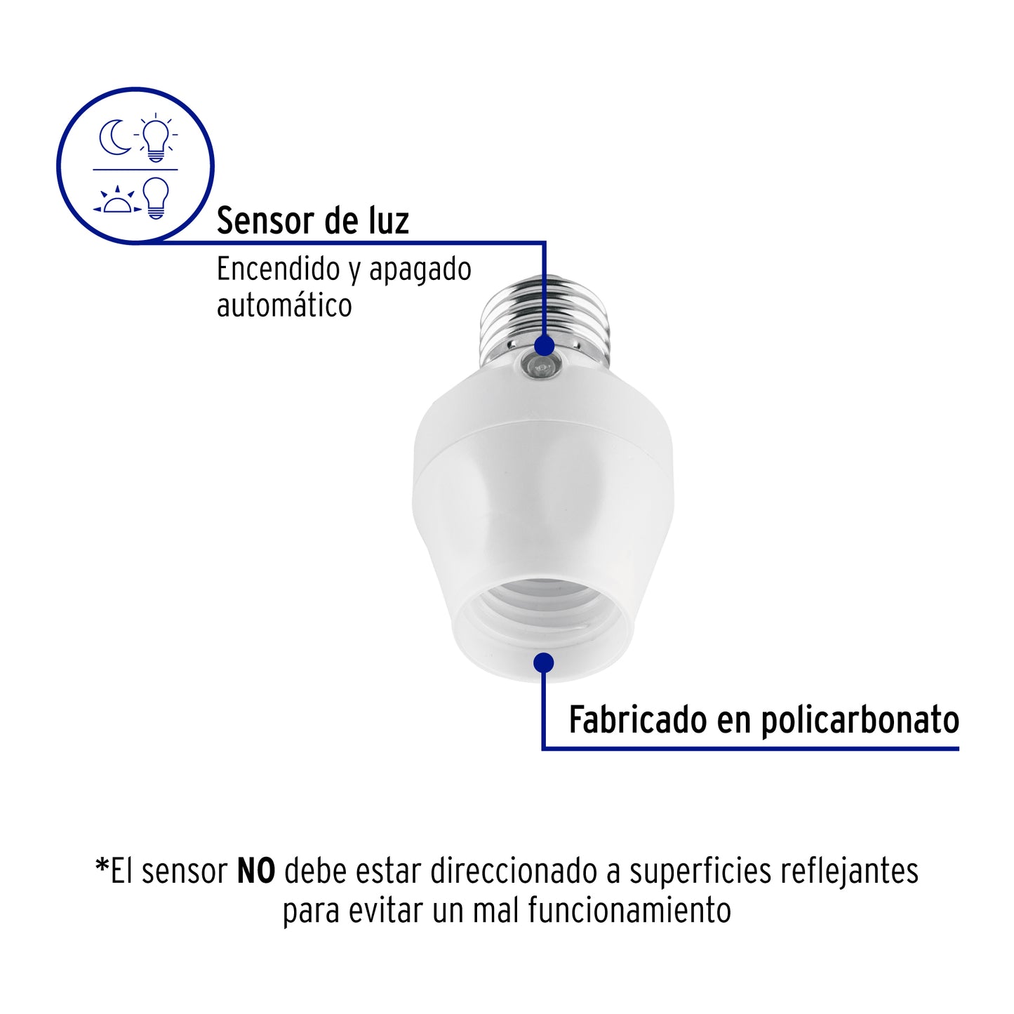Portalámpara con sensor de luz de 120 V con sensibilidad ajustable Volteck