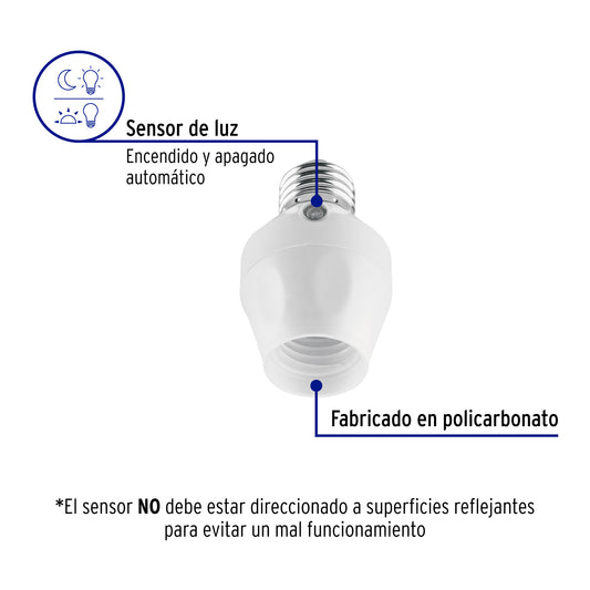 Portalámpara con sensor de luz de 120 V con sensibilidad ajustable Volteck