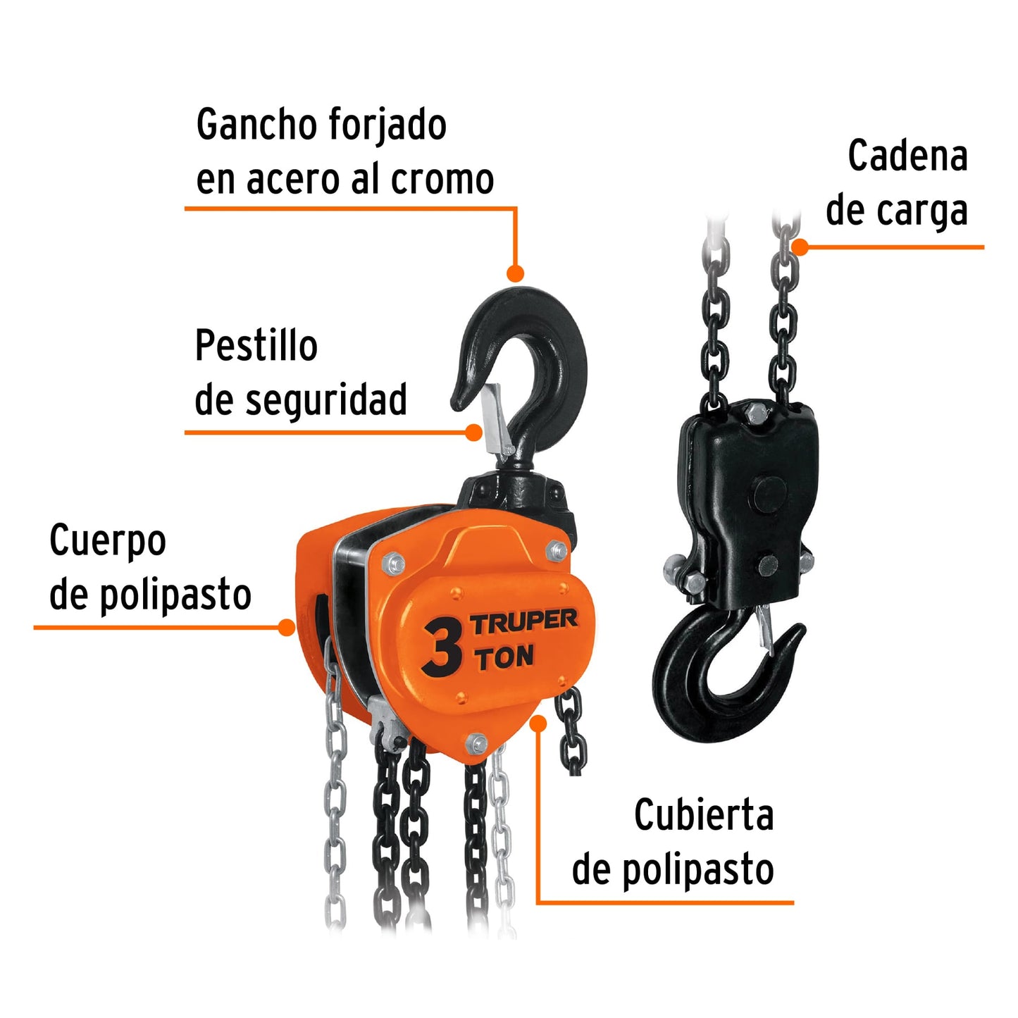 Polipasto industrial de cadena 3 toneladas