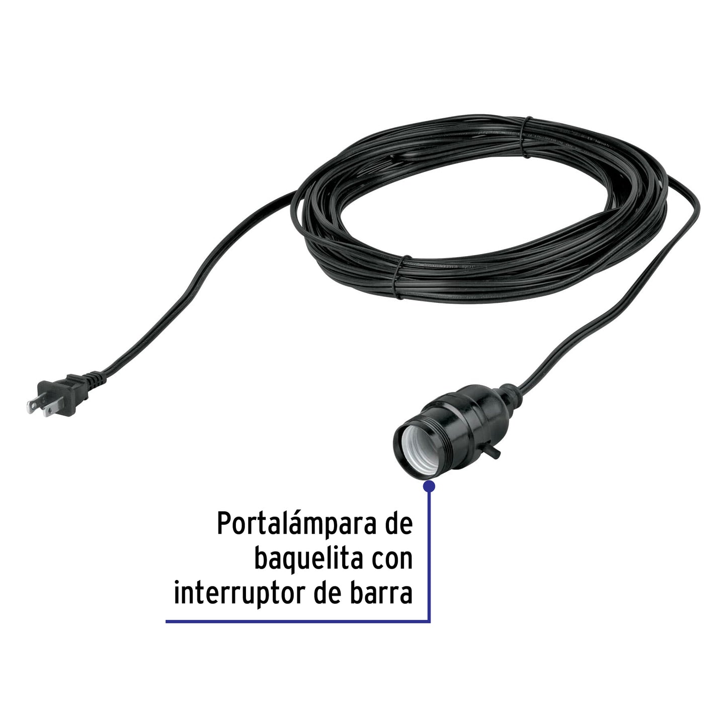 Portalámparas con cable de 10 m con interruptor de barra y clavija polarizada