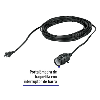 Portalámparas con cable de 10 m con interruptor de barra y clavija polarizada