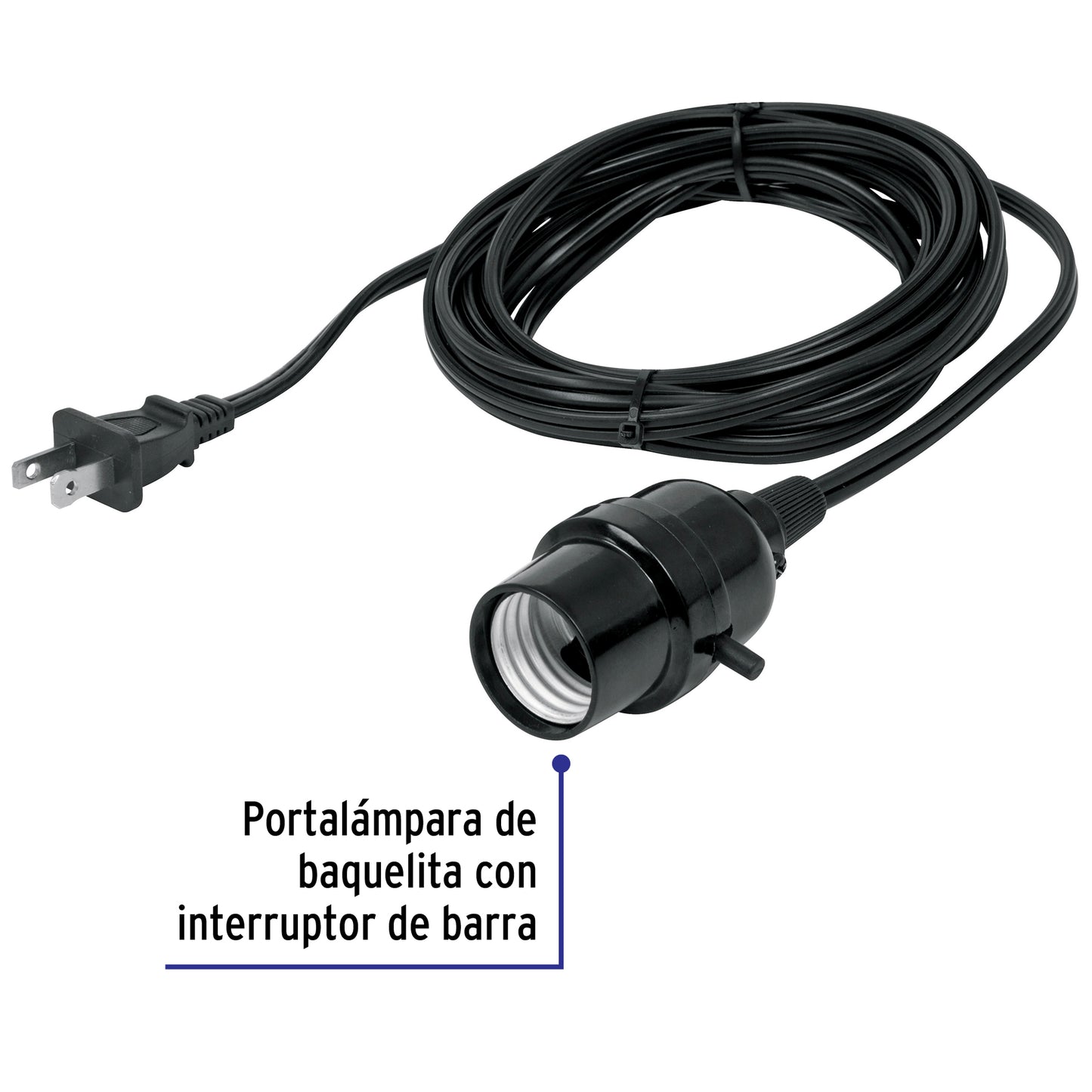 Portalámparas con cable de 4 m con interruptor de barra y clavija polarizada