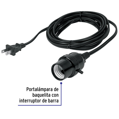 Portalámparas con cable de 4 m con interruptor de barra y clavija polarizada