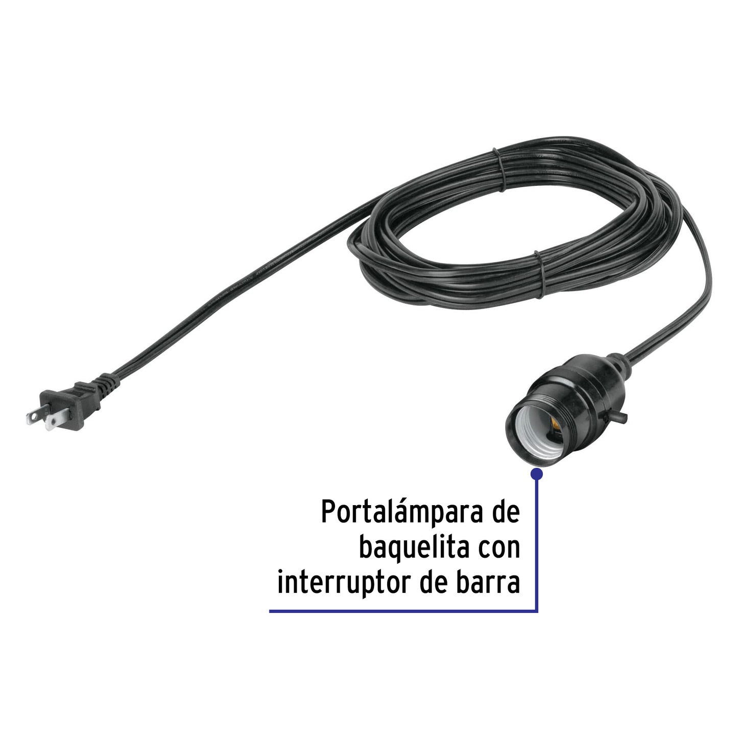 Portalámparas con cable de 6 m con interruptor de barra y clavija polarizada