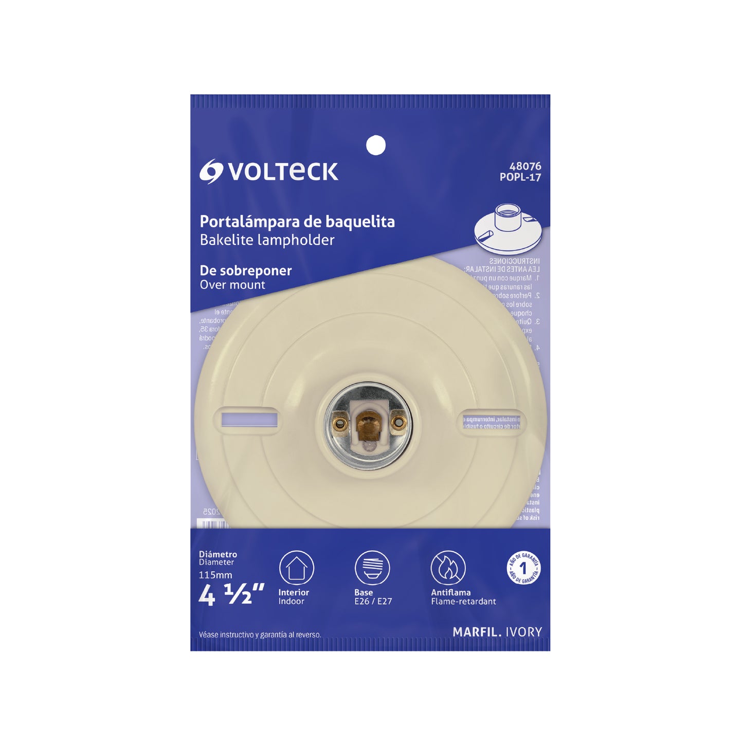 Portalámpara de baquelita de 4-1/2 in con casquillo de aluminio y base redonda