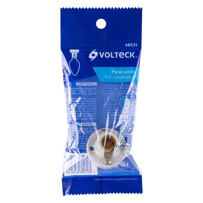 Portalámpara de porcelana para candil con base E12 y casquillo de aluminio