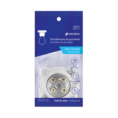 Portalámpara de porcelana cuadrado con casquillo de aluminio y base atornillable