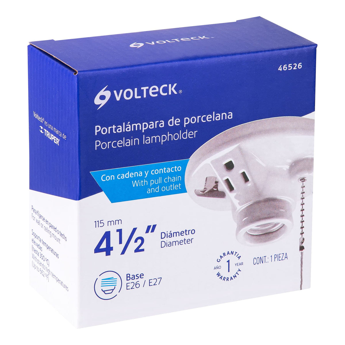 Portalámpara de porcelana con ladrón y cadena de 103 cm