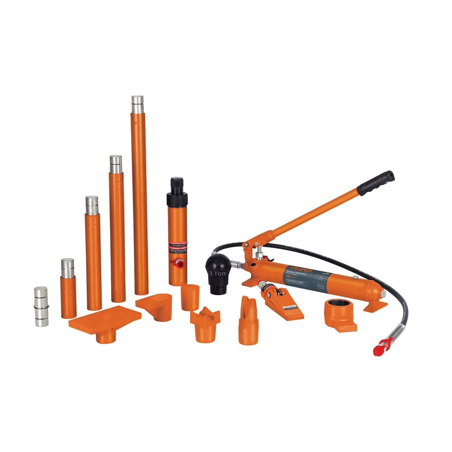 Porto power hidráulico de 10 toneladas con estuche y accesorios intercambiables