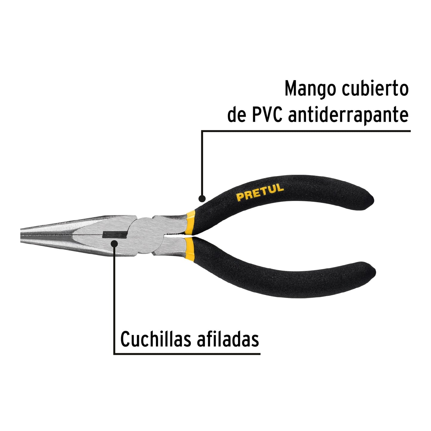 Pinza de punta y corte de 15 cm con mango de PVC