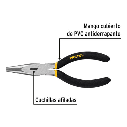 Pinza de punta y corte de 15 cm con mango de PVC