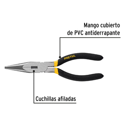Pinza de punta y corte de 18 cm con mango de PVC