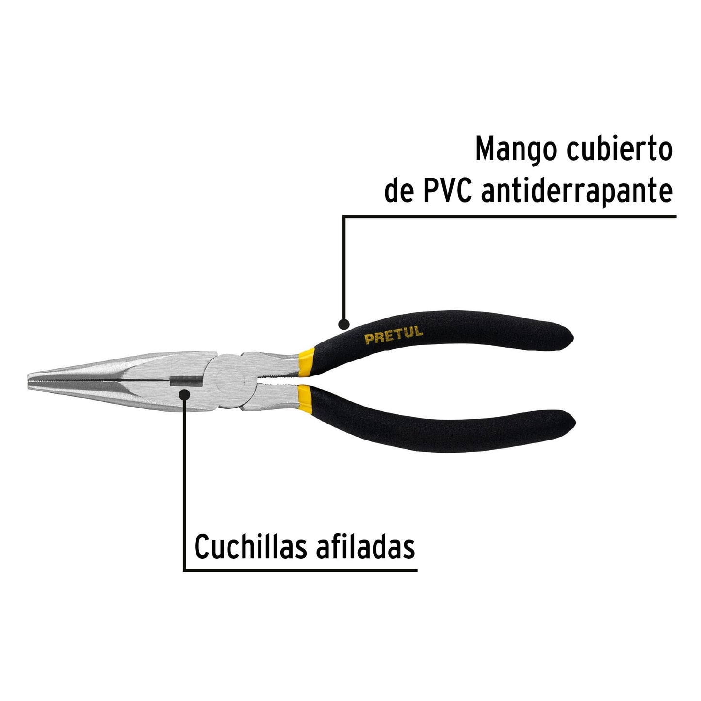 Pinza de punta y corte de 20 cm con mango de PVC