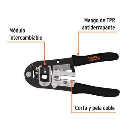 Pinza ponchadora de 8 pulgadas para conectores RJ con módulos intercambiables