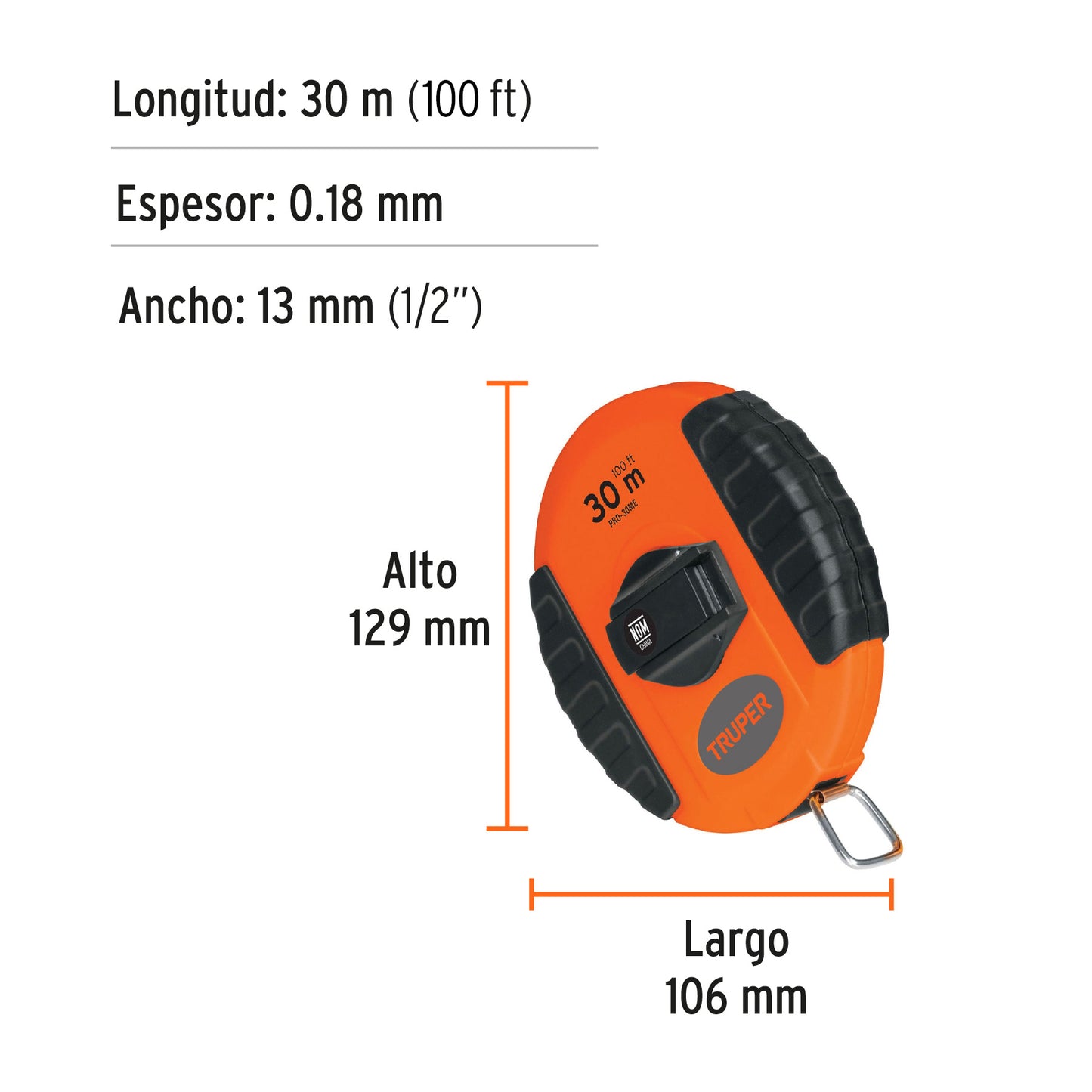 Cinta metrica metalica 30 m con carcasa