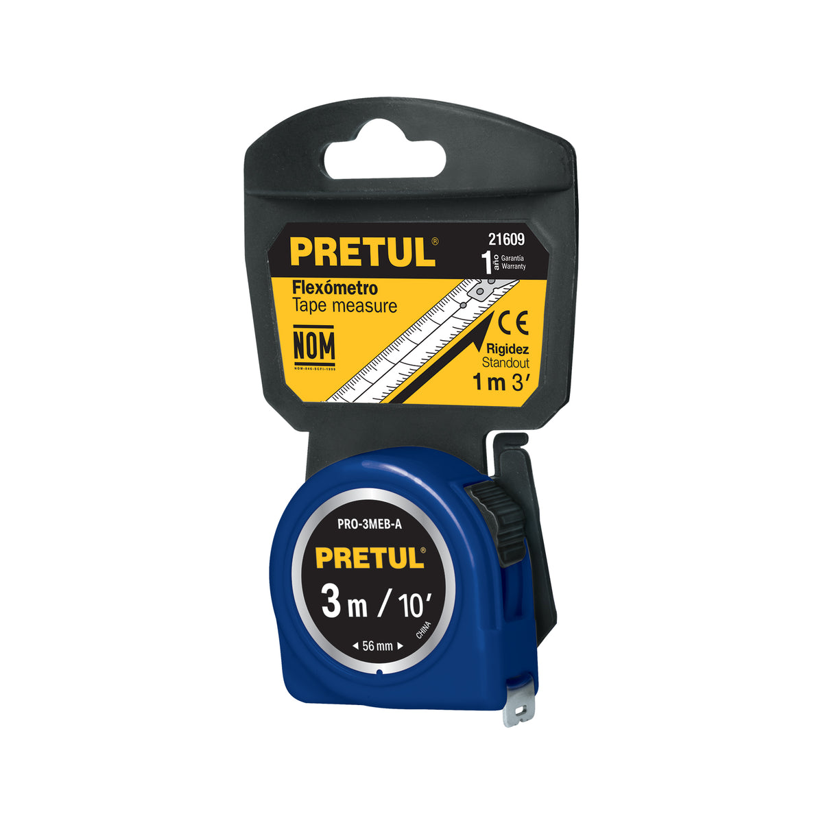 Flexómetro azul 3 m cinta 13 mm, en tarjeta