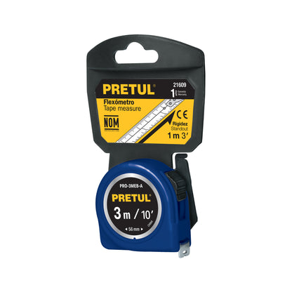Flexómetro azul 3 m cinta 13 mm, en tarjeta