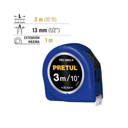 Flexómetro azul 3 m cinta 13 mm, en tarjeta · vista 3