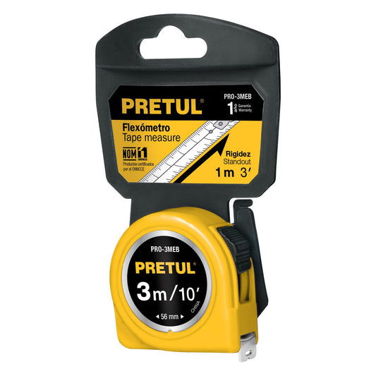 Cinta métrica amarilla de 3 m con cinta de 13 mm en tarjeta