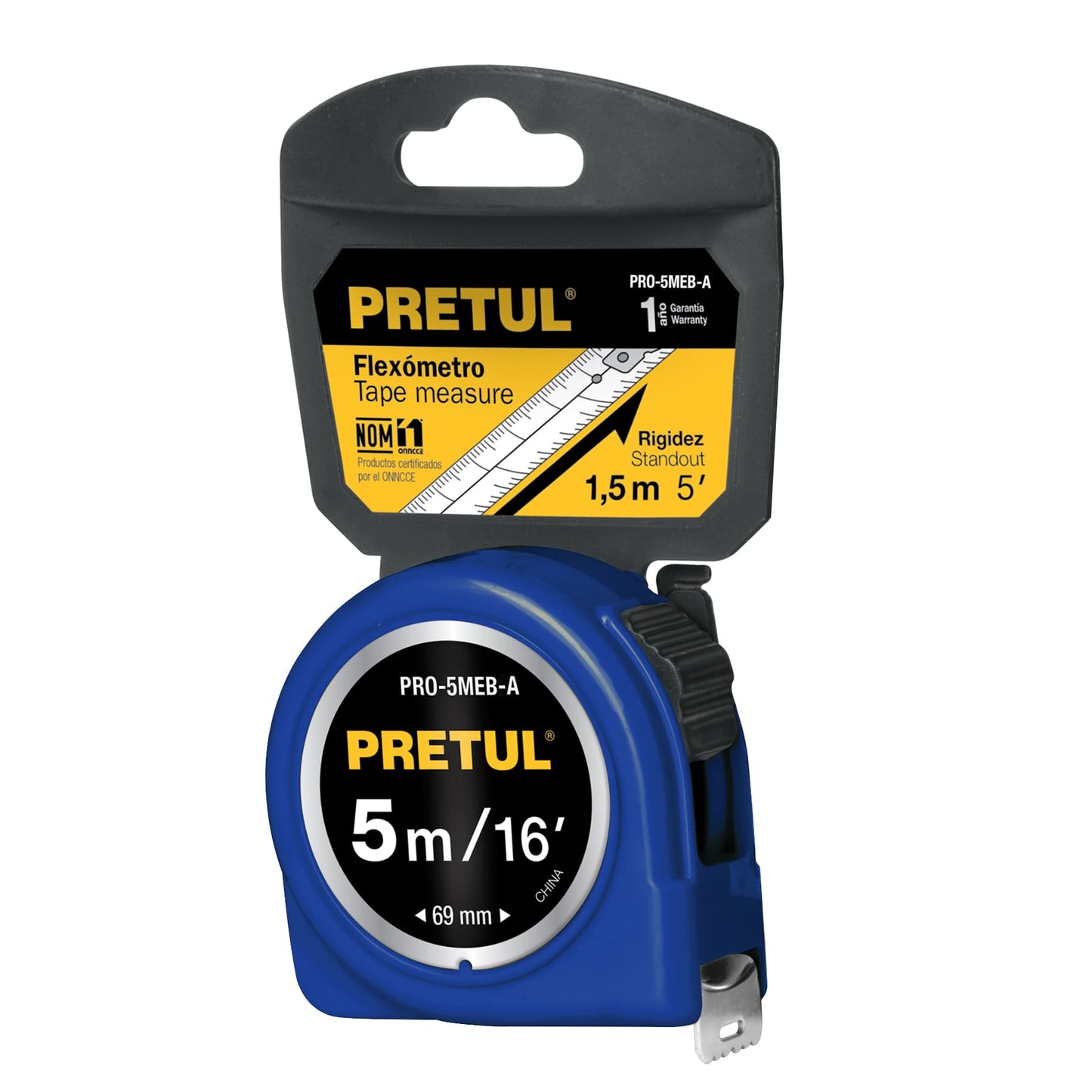 Cinta métrica azul de 5 m con cinta de 19 mm en tarjeta