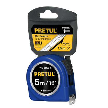 Cinta métrica azul de 5 m con cinta de 19 mm en tarjeta