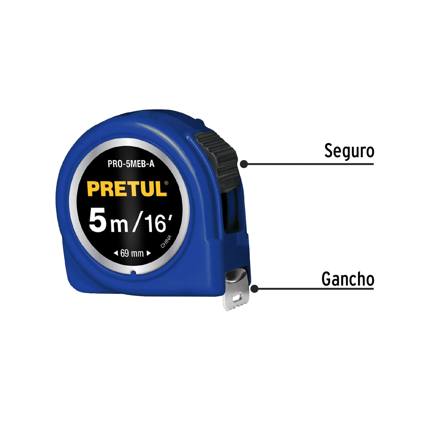 Cinta métrica azul de 5 m con cinta de 19 mm en tarjeta