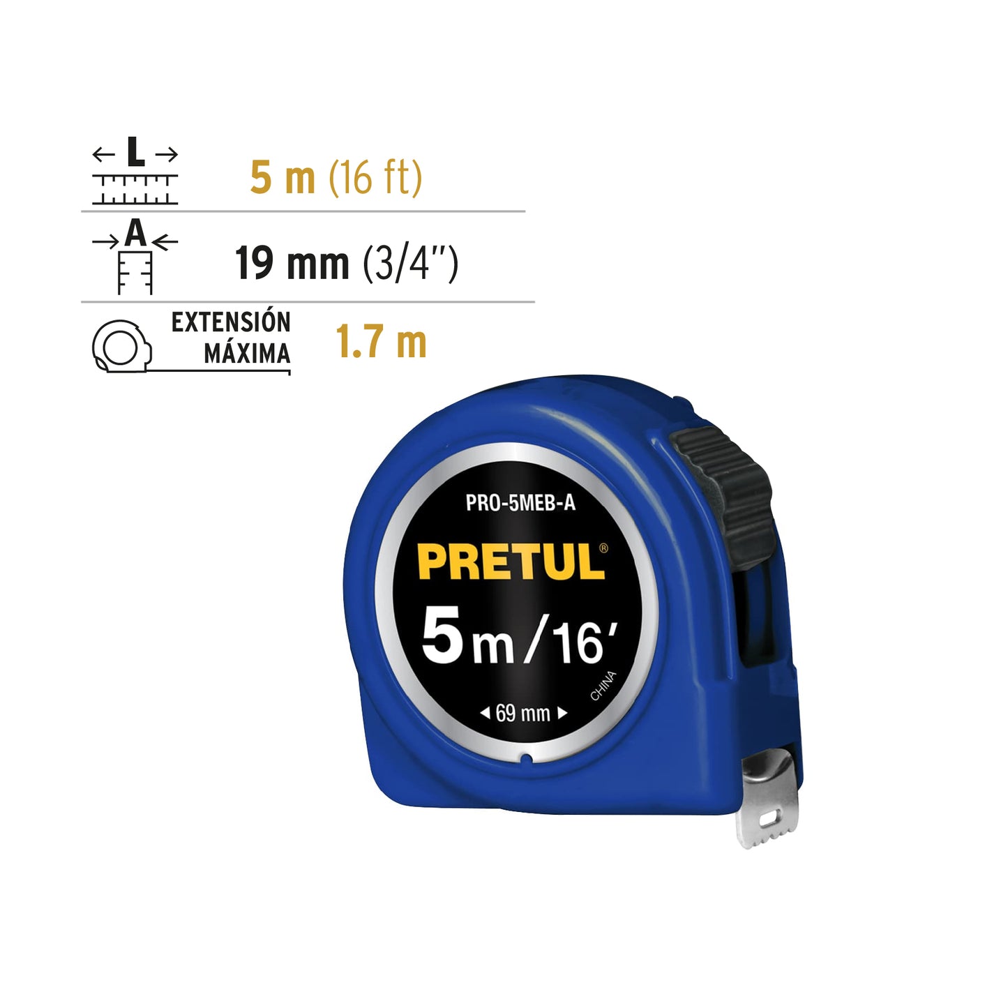 Cinta métrica azul de 5 m con cinta de 19 mm en tarjeta