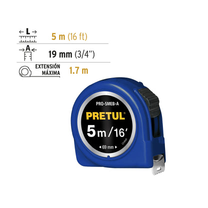 Cinta métrica azul de 5 m con cinta de 19 mm en tarjeta