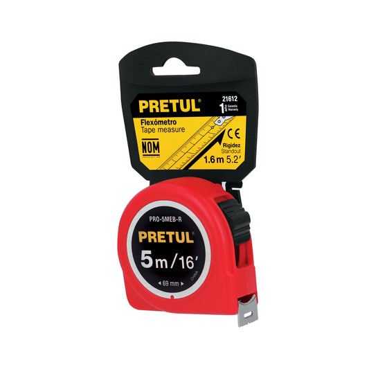 Cinta métrica roja de 5 m con cinta de 19 mm en tarjeta