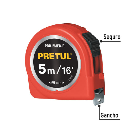 Cinta métrica roja de 5 m con cinta de 19 mm en tarjeta