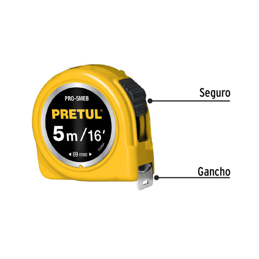 Cinta métrica amarilla de 5 m con cinta de 19 mm en tarjeta