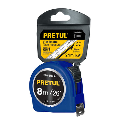 Flexómetro azul 8 m cinta 25 mm, en tarjeta