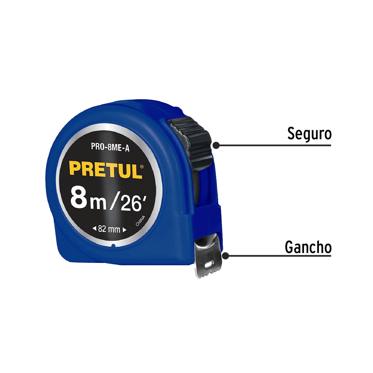 Flexómetro azul 8 m cinta 25 mm, en tarjeta · vista 2
