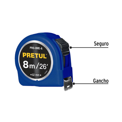 Flexómetro azul 8 m cinta 25 mm, en tarjeta · vista 2