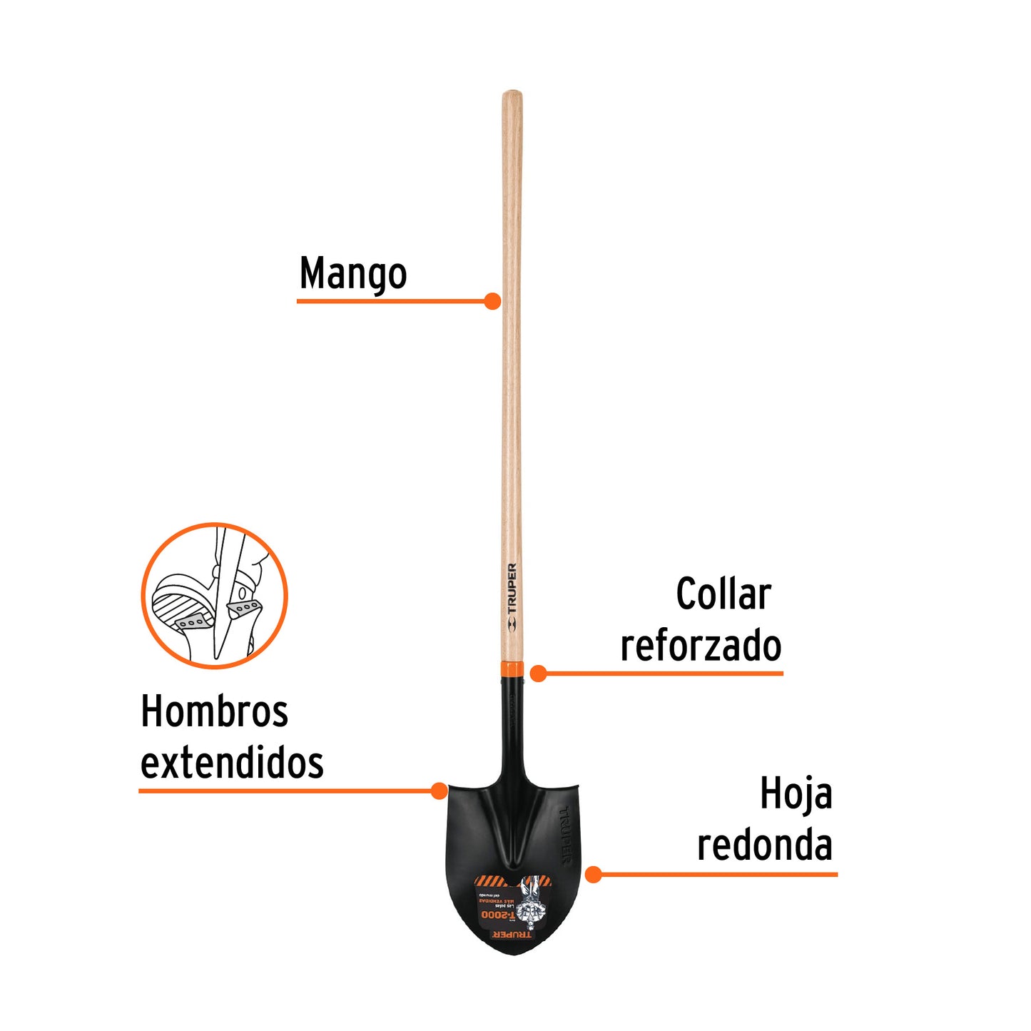 Pala T-2000 redonda con mango largo El Salvador