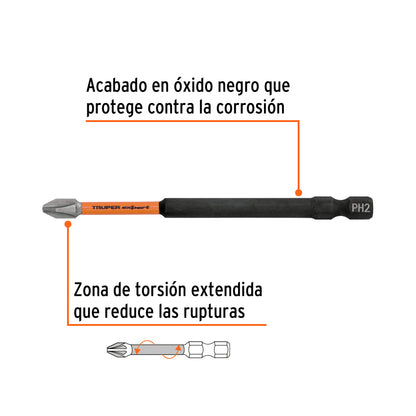 Estuche con 5 puntas de cruz PH2 de impacto largo 4" · vista 3