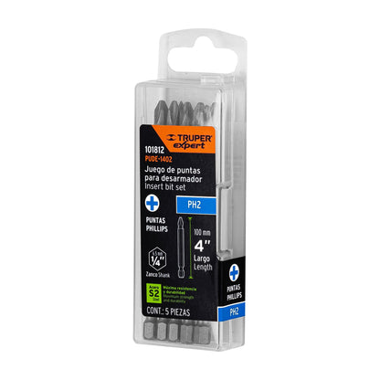Puntas de Cruz PH2 de 4"  Estuche con 5 unidades